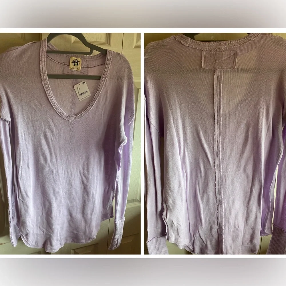 Free People Women's Colby Long Sleeve Vneck Thumb cuff Cotton Top small